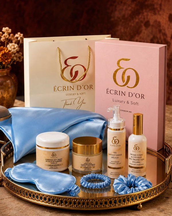 Coffret Rituel Complet Écrin d'Or — routine 24h visage corps cheveux + coffret sommeil soie de mûrier